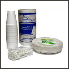 Coffee cups, lids, paper plates