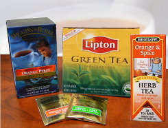 Traditional, green, organic, herbal and white teas from Bigelow, Higgins & Burke and Lipton.