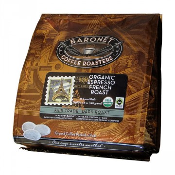 Baronet Organic Espresso French Roast Soft Pods for Senseo -18ct