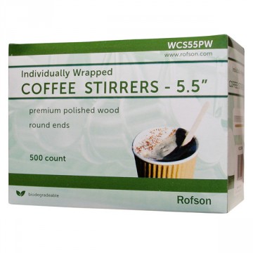 Wrapped Wooden Coffee Stirrers, 5.5 inch 500ct